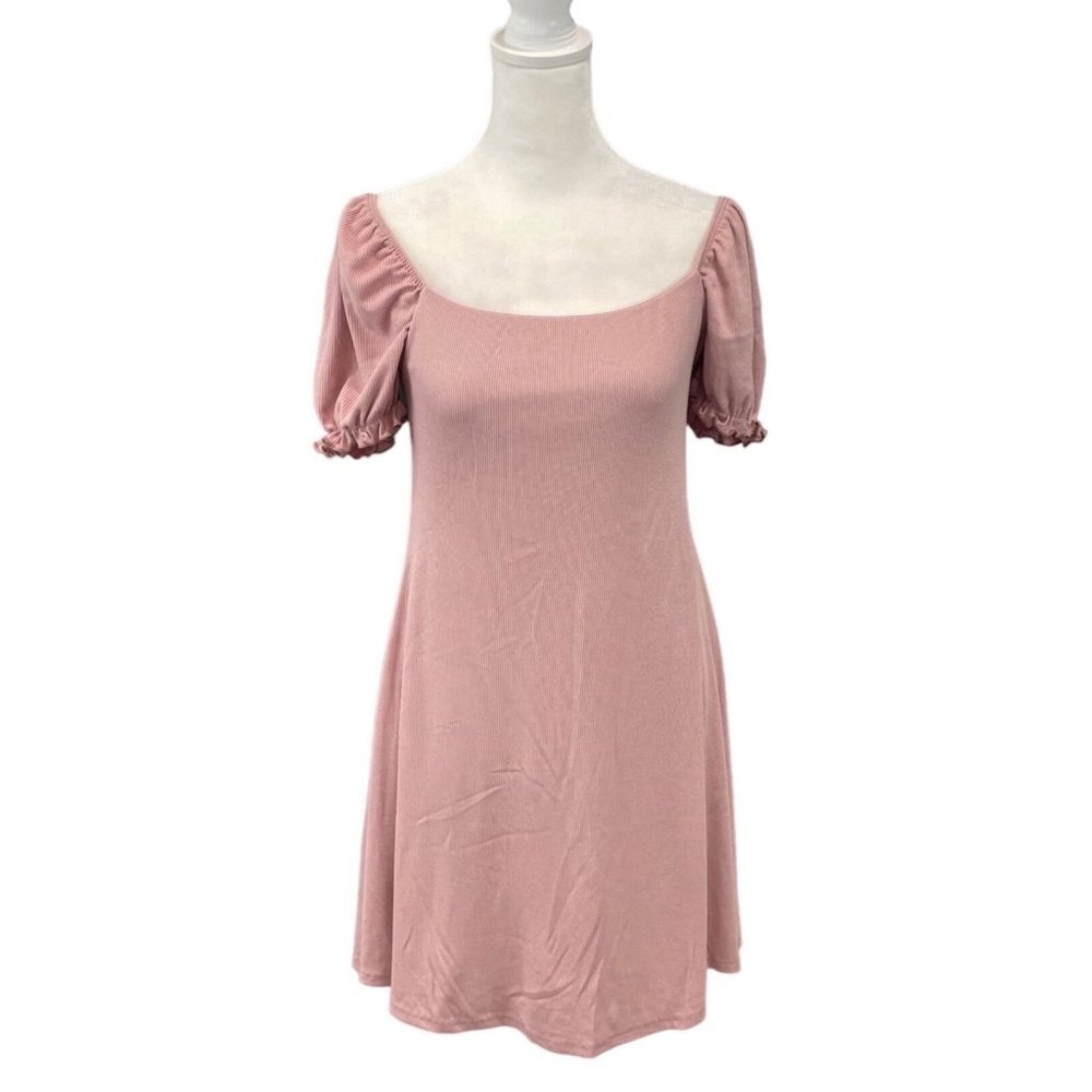 Mikey and Joey Rose Pink Off Shoulder Fit Flare Ribbed Short Dress Sz S